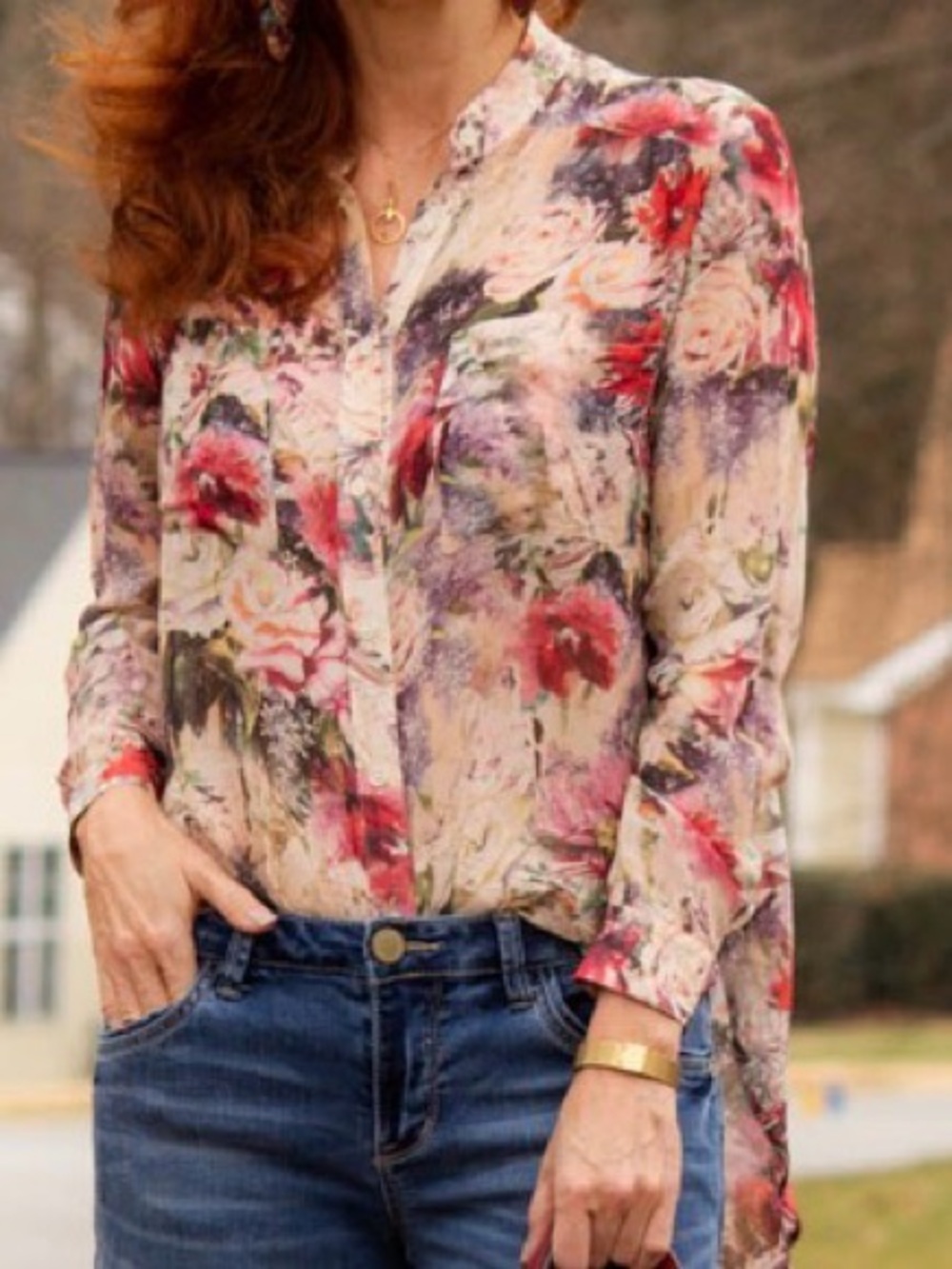 Haute Hippie Silk Floral Blouse Medium Romantic Boho Top